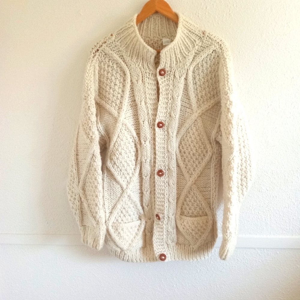 Fisherman Hand Made Wool Sweater [Ecuador] Men's\Unisex Cardigan | Small